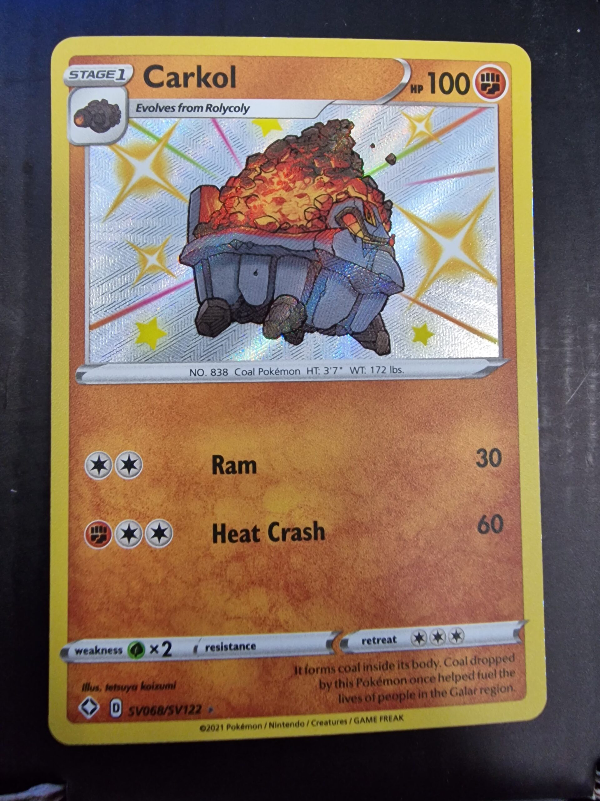 carkol pokemon card Pokemon TCG Rare Carkol Shining Fates Shiny Vault Holo Card SV068/SV12 –  Pfaltzcraftsmore main image 1