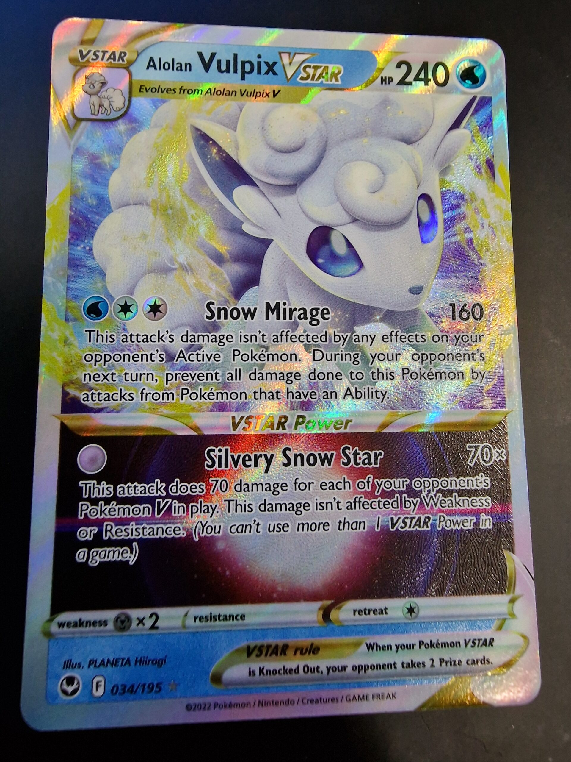 pokemon tcg silver tempest 034 195 alolan vulpix vstar card 2022 Sword & Shield 197 Full Art/alolan Secret PSA 9 Graded placed immediately into protective sleeves Alolan Vulpix VStar FA 034/195